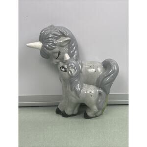 Vintage Baby & Mom Unicorn Handcrafted 5" Ceramic Mold Glossy Blue Sculpture